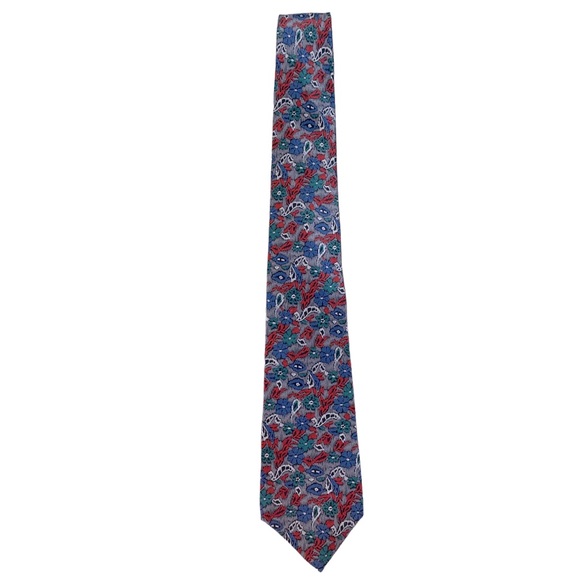 Christian Dior Floral Abstract 100% Silk Necktie Blue Green Red Floral - Picture 3 of 6